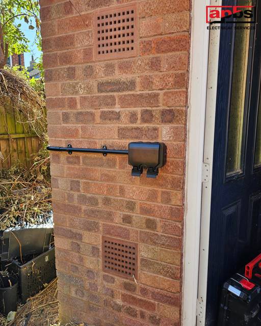 Electrical work: External socket, Weatherproof socket and cable run, tested on completion